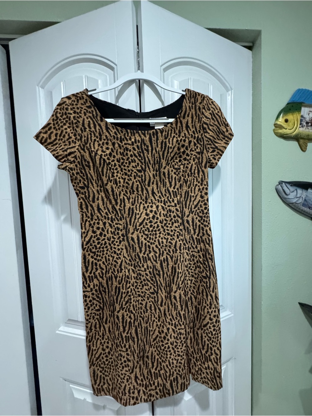 Robbie Bee Brown and Black Leopard Print Short Sleeve Dress